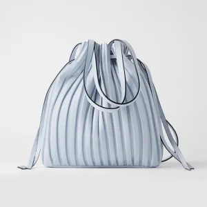 Slouchy Drawstring Gathered Pleated Bucket Bag - Light Blue