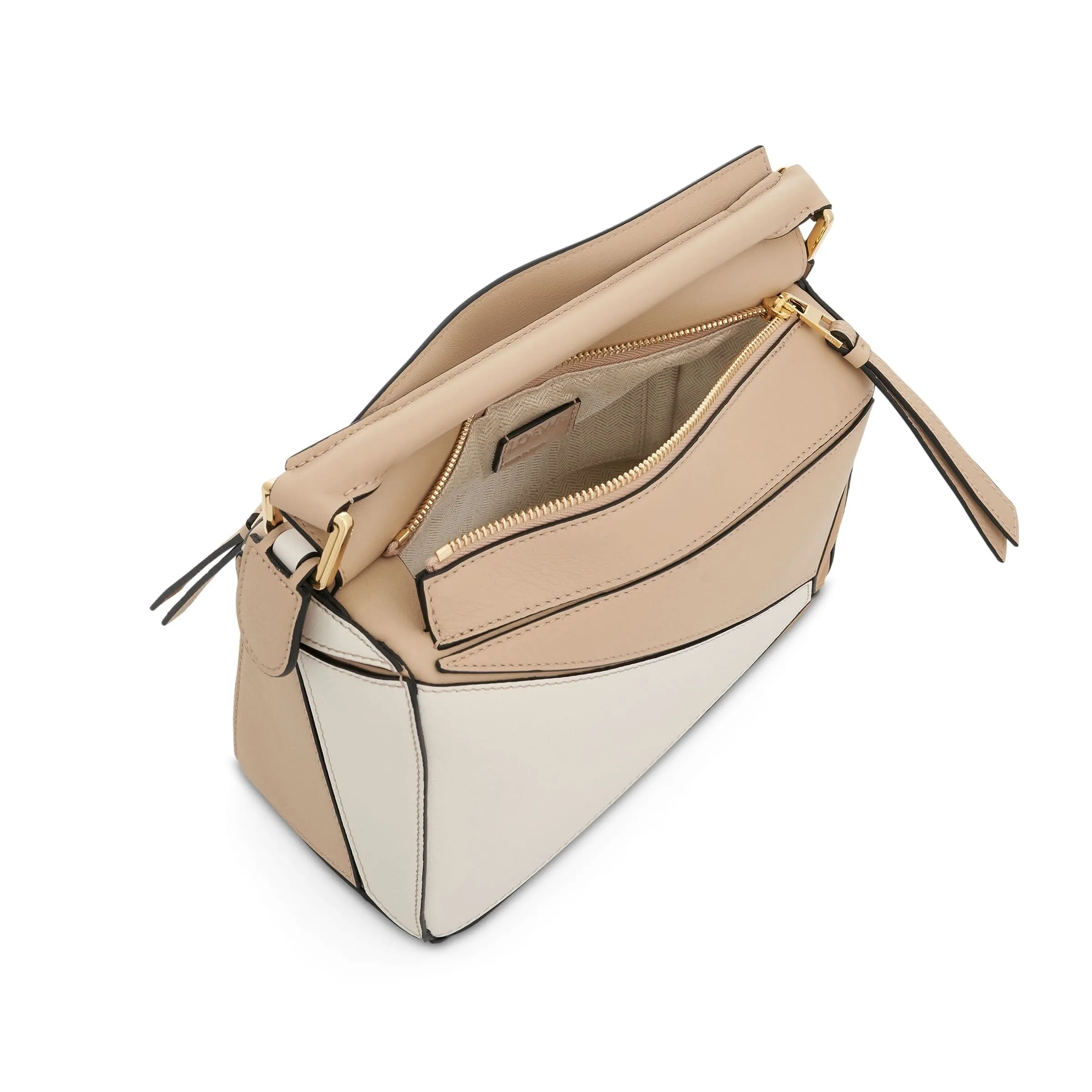 Small Puzzle Bag in Classic Calfskin in Dusty Beige/Soft White