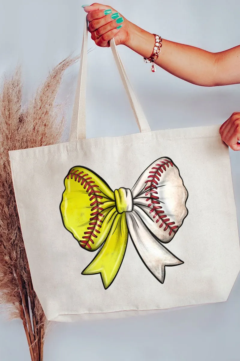 Softball & Baseball Stitches Coquette Canvas Jumbo Tote