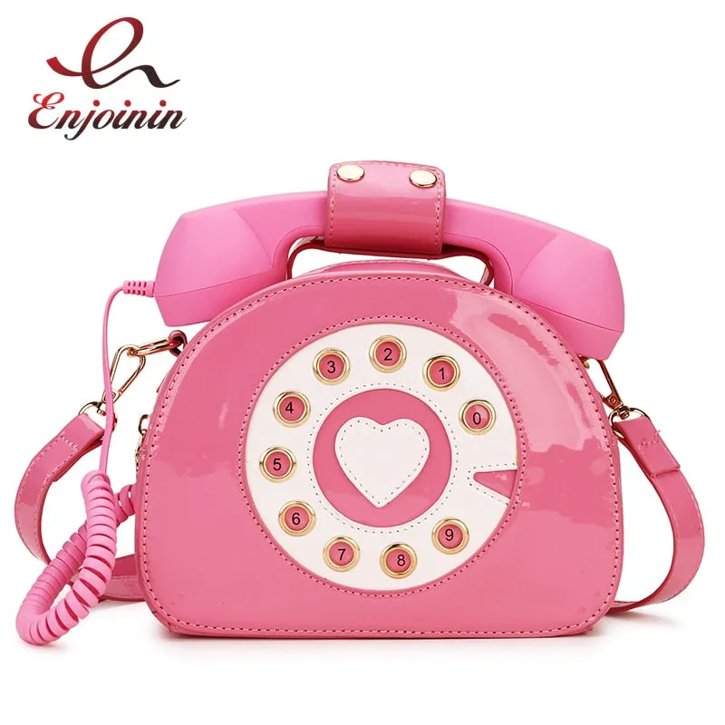 Telephone Shape Purses and Handbags for Women Fashion Pink Shoulder Bag Novel Designer Brand Crossbody Bag Top-Handle Totes 1