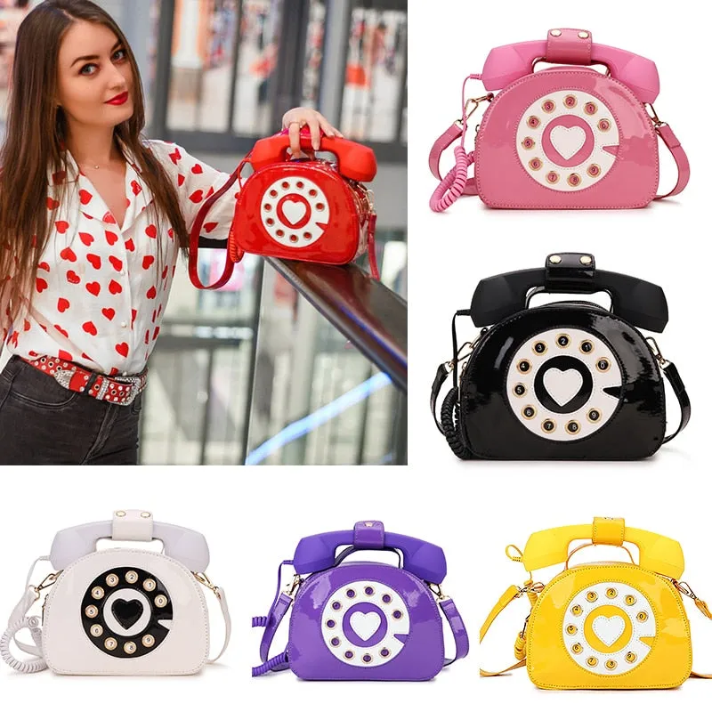 Telephone Shape Purses and Handbags for Women Fashion Pink Shoulder Bag Novel Designer Brand Crossbody Bag Top-Handle Totes 1