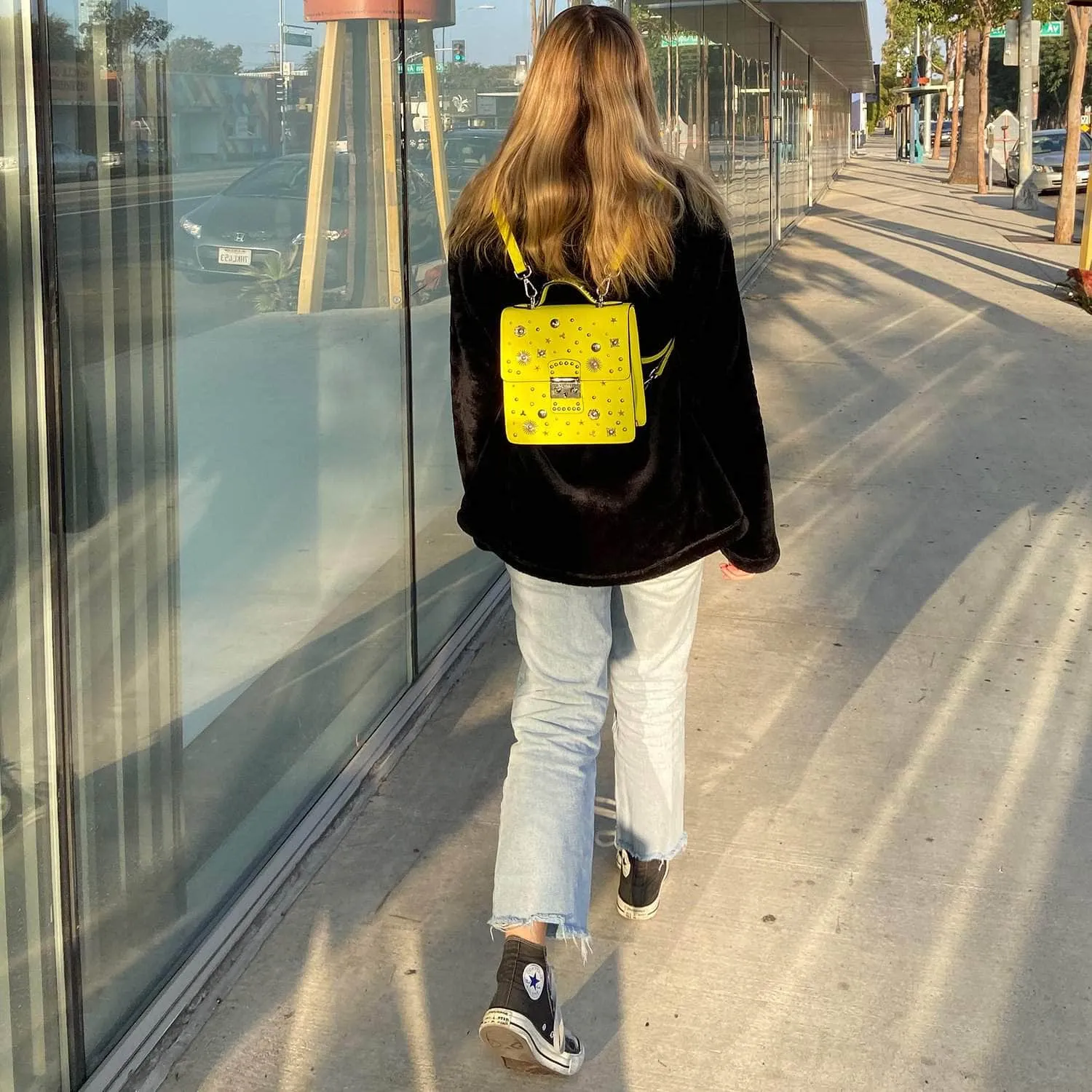 The Hollywood Backpack Purse Leather Yellow