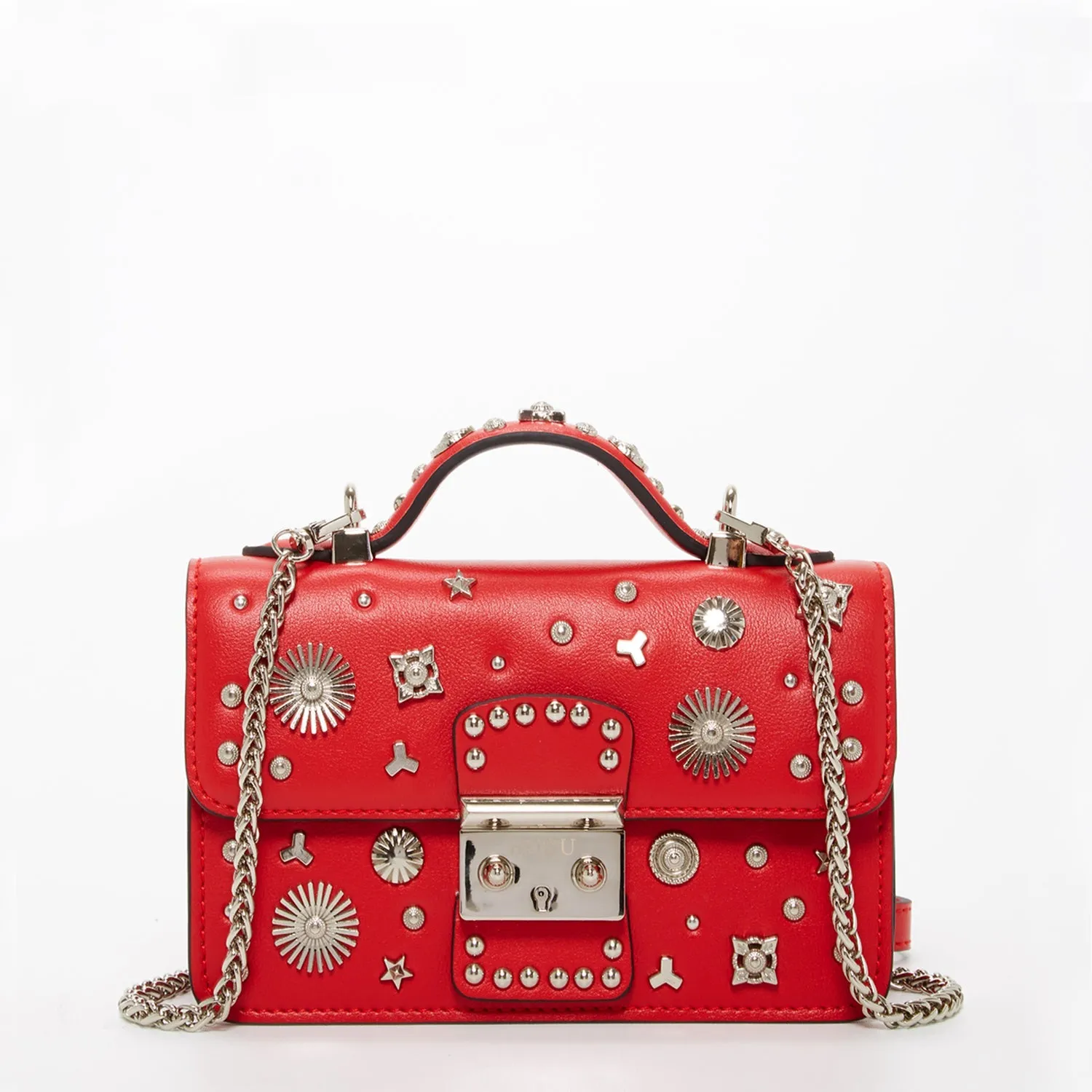 The Hollywood Studded Leather Crossbody Bag – Red, Chic & Bold Leather Shoulder Bag