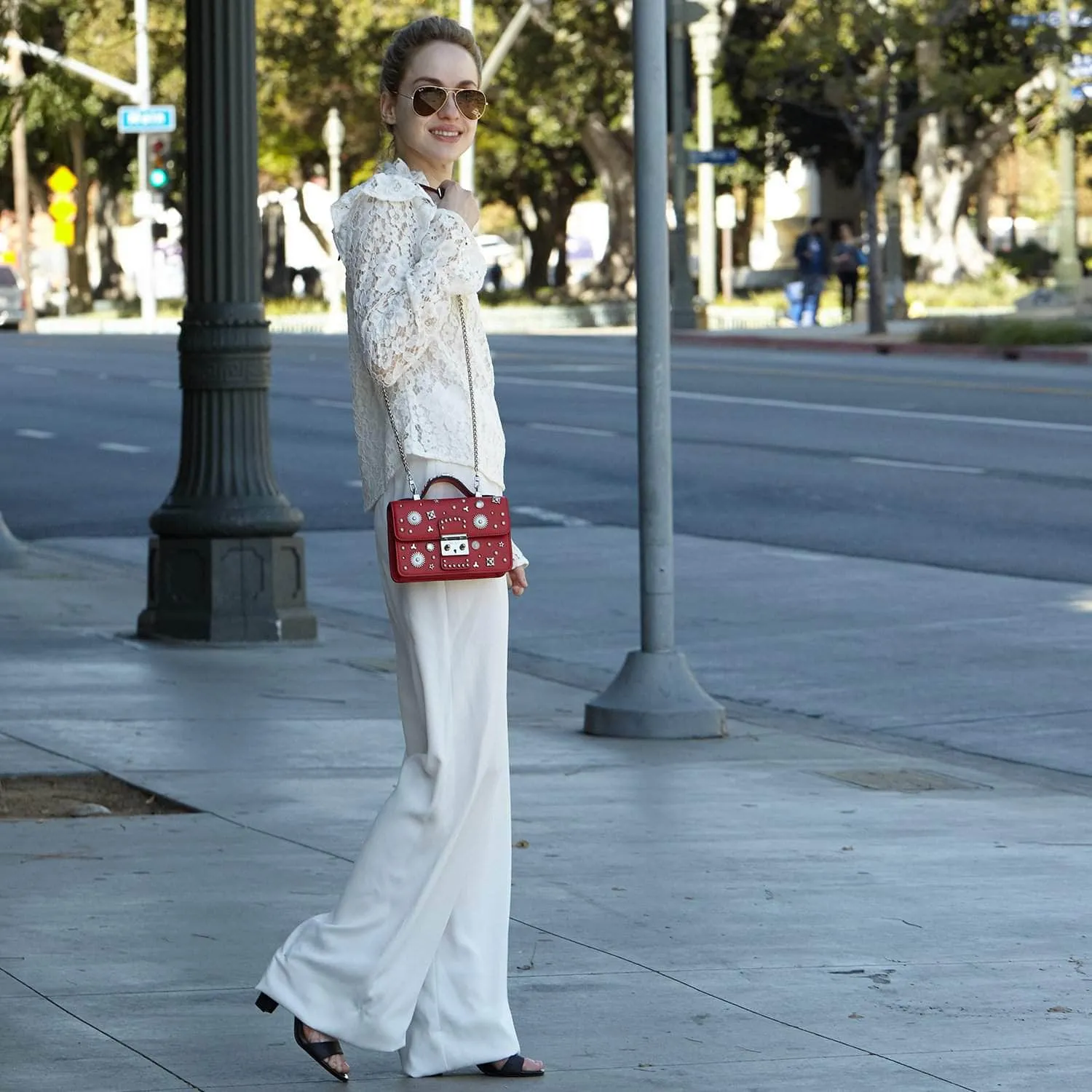 The Hollywood Studded Leather Crossbody Bag – Red, Chic & Bold Leather Shoulder Bag