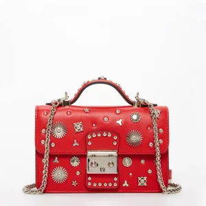 The Hollywood Studded Leather Crossbody Bag – Red, Chic & Bold Leather Shoulder Bag