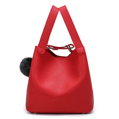 Top-Handle Women Bags Fashion Pu Women's Leather Handbags Black Women Bag Tassel Fur Bag Ball High Quality Small Bucket Bags Sac