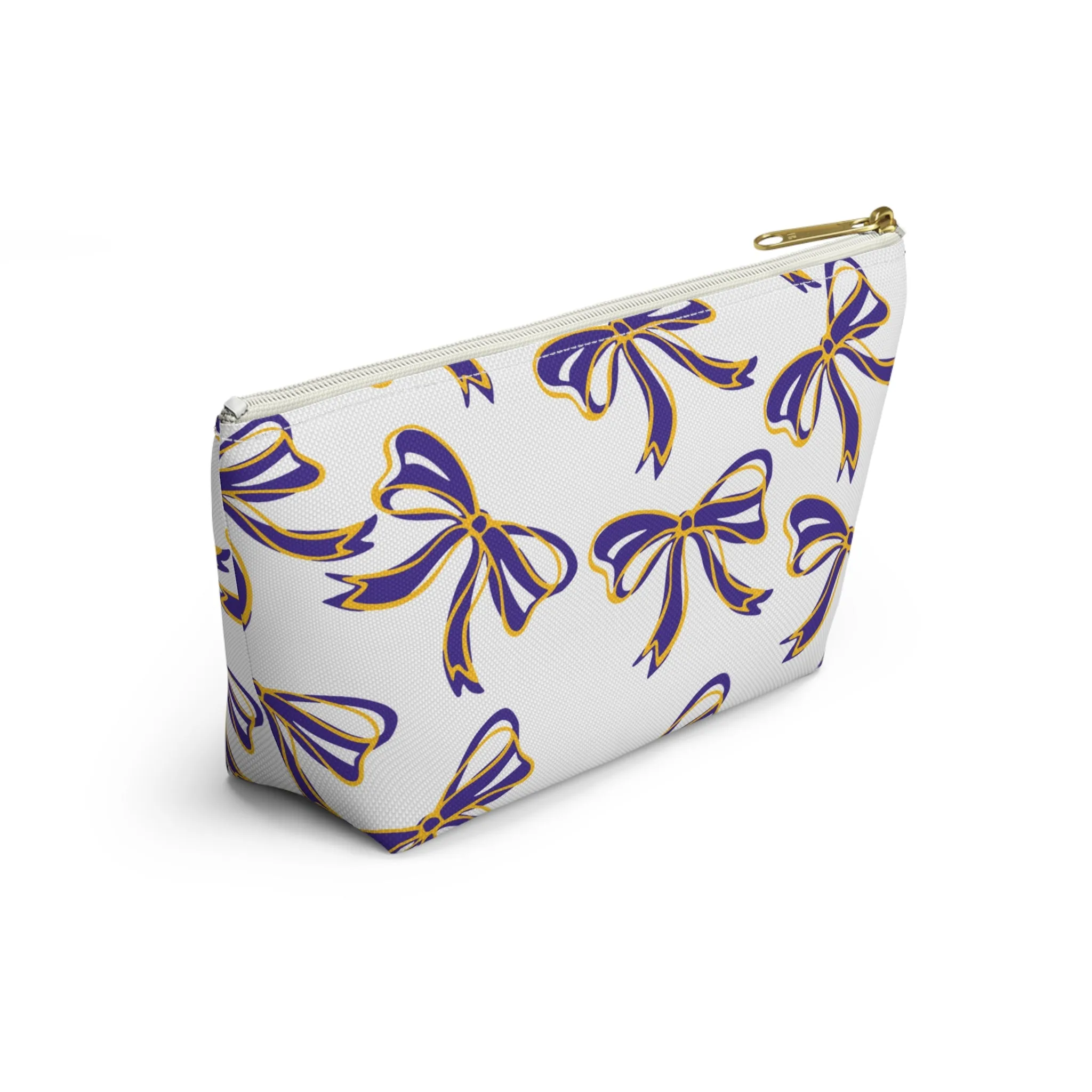 Trendy Bow Makeup Bag - Graduation Gift, Bed Party Gift, Acceptance Gift, College Gift, LSU, LSU Tigers, Purple and Gold