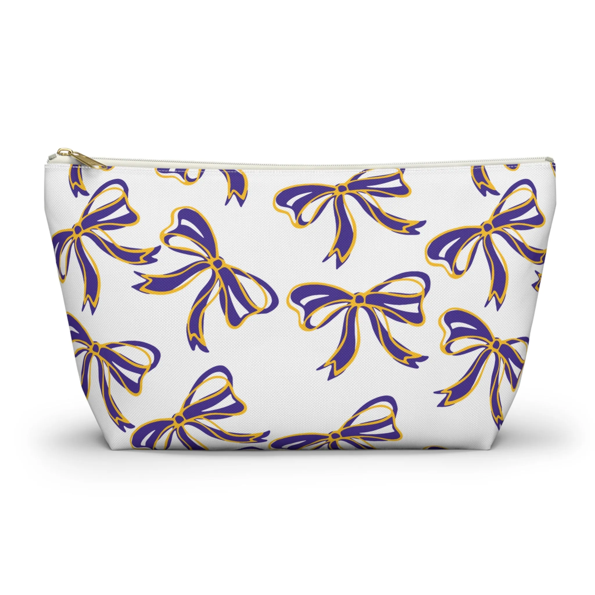 Trendy Bow Makeup Bag - Graduation Gift, Bed Party Gift, Acceptance Gift, College Gift, LSU, LSU Tigers, Purple and Gold