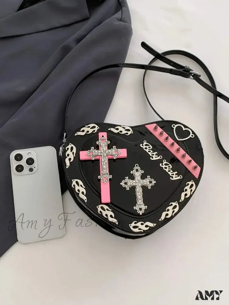 Trendy PU Pattern Gothic Cross Mini Bag Colorful Y2K Punk Coffin Shape