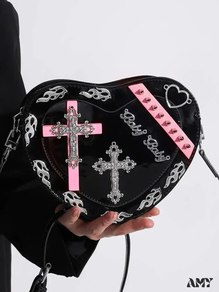 Trendy PU Pattern Gothic Cross Mini Bag Colorful Y2K Punk Coffin Shape