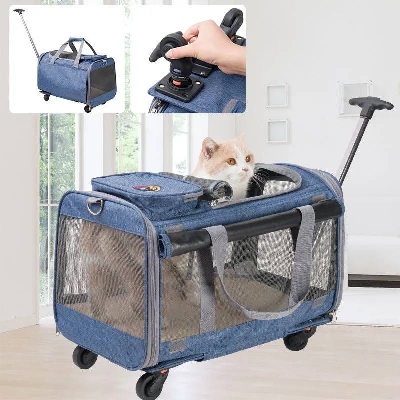 Waterproof Pet Dog Cat Oxford Cloth Shoulder Bag With Wheels Trolley