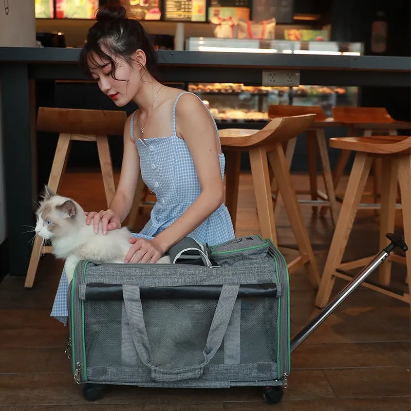 Waterproof Pet Dog Cat Oxford Cloth Shoulder Bag With Wheels Trolley