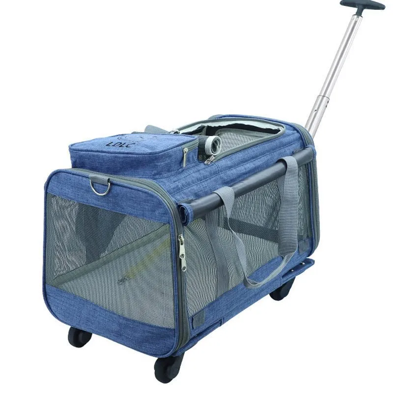 Waterproof Pet Dog Cat Oxford Cloth Shoulder Bag With Wheels Trolley