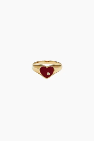 Yvonne Léon Baby Chevalière Red Heart Ring - Yellow Gold