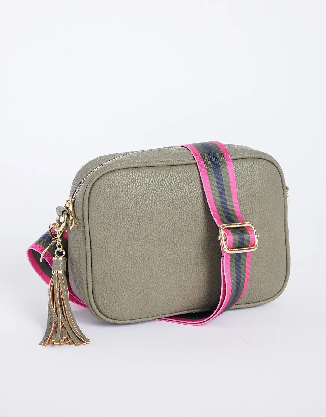 Zoe Crossbody Bag - Khaki with Khaki/Hot Pink Stripe